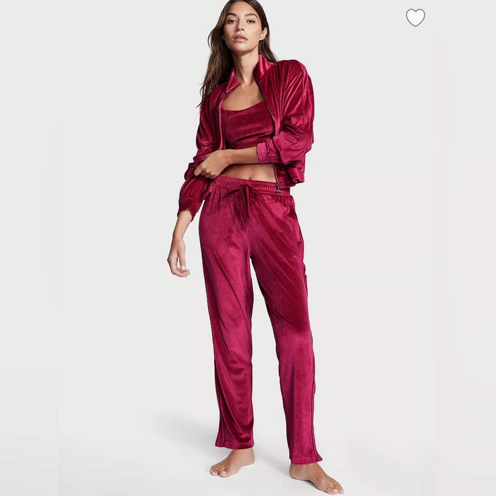 **BLACK Victoria’s Secret Ribbed Velour 3-Piece Tracksuit Set